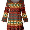 Lily | Red Multicolor Fair Isle Geometric Long-Sleeve Boatneck Tunic - Women & Plus