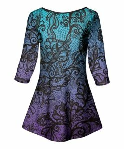Lily | Purple & Teal Filigree Three-Quarter Sleeve Tunic - Plus