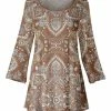 Lily | Brown & White Mandala Long-Sleeve Boatneck Tunic - Plus