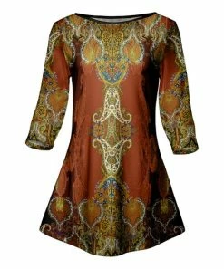 Lily | Rust & Gold Geometric Three-Quarter Sleeve Tunic - Plus