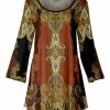 Lily | Rust & Gold Filigree Long-Sleeve Boatneck Tunic - Women