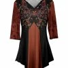 Lily | Brown Multicolor Floral Three-Quarter Sleeve V-Neck Tunic - Women