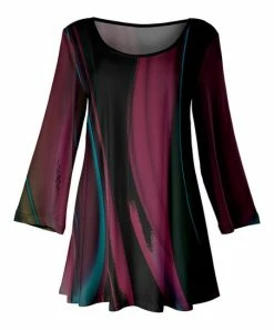 Lily | Black & Purple Abstract Long-Sleeve Boatneck Tunic - Women