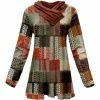 Lily | Rust & Mint Abstract Button-Accent Cowl Neck Swing Tunic - Women