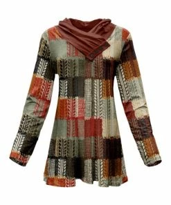 Lily | Rust & Mint Abstract Button-Accent Cowl Neck Swing Tunic - Women