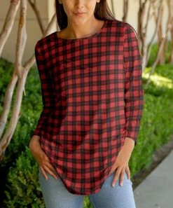 Lily | Black & Red Plaid Long-Sleeve Crewneck Tunic - Women