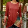 Lily | Red & Green Abstract Stripe Button-Accent Tulip-Hem Tunic - Plus