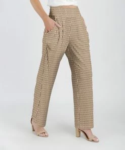 Lily | Beige & Black Abstract Wide-Waist Pocket Straight-Leg Pants - Women