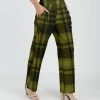 Lily | Green & Black Plaid Wide-Waist Pocket Straight-Leg Pants - Women