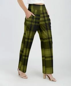 Lily | Green & Black Plaid Wide-Waist Pocket Straight-Leg Pants - Women