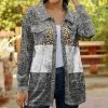 Lily | Gray & Brown Leopard Color Block Velvet Button-Up Shacket - Women