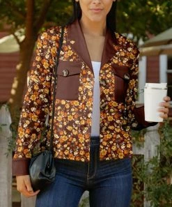 Lily | Brown & Orange Floral Crop Shacket - Women