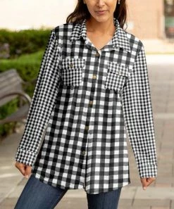 Lily | Black & White Gingham Button-Up Shacket - Women