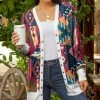Lily | White & Fuchsia Geometric Snap-Button Longline Cardigan - Women