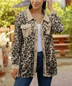 Lily | Beige & Tan Leopard Velvet Button-Up Shacket - Plus