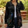 Lily | Black & Blue Peacock Floral Velvet Button-Up Shacket - Women