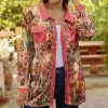 Lily | Orange & Pink Faded Arabesque Velvet Button-Up Shacket - Plus