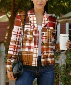 Lily | Brown & Red Plaid Crop Shacket - Women