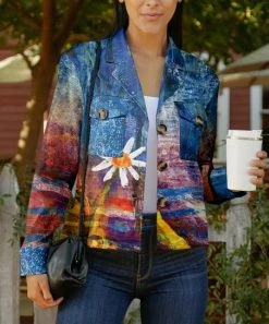 Lily | Blue & Red Brushstroke Floral Crop Shacket - Women