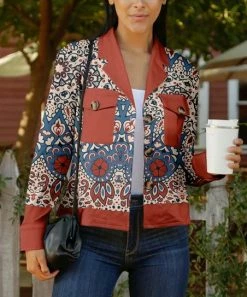 Lily | Blue & Cream Paisley Crop Shacket - Women