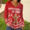 Lily | Red & White Gingerbread Long-Sleeve V-Neck Tunic - Plus