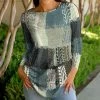 Lily | Blue & Cream Patchwork Boatneck Long-Sleeve Tunic - Women