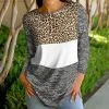 Lily | Gray & White Color Block Leopard Boatneck Long-Sleeve Tunic - Women