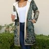 Lily | Teal & Beige Floral Pocket Button-Up Coat - Plus