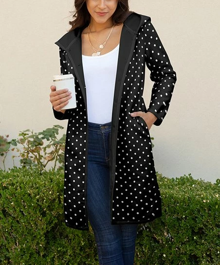 Lily | Black & White Polka Dot Pocket Button-Up Coat - Women 1 Lily | Black & White Polka Dot Pocket Button-Up Coat - Women
