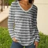 Lily | Gray & White Stripe V-Neck Long-Sleeve Tunic - Plus