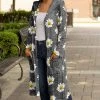 Lily | Gray & White Floral Pocket Hooded Open Duster - Women