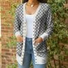 Lily | Gray & White Polka Dot Pocket Cardigan - Plus