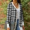 Lily | Black & White Plaid Pocket Snap-Button Cardigan - Women