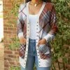 Lily | Brown & Blue Plaid Floral Pocket Snap-Button Cardigan - Women