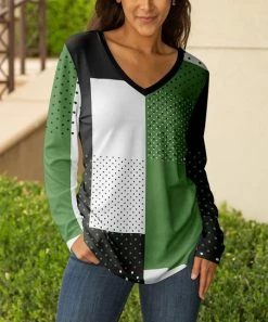 Lily | Green & Black Color Block V-Neck Long-Sleeve Tunic - Women