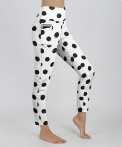 Lily | White & Black Polka Dot Pocket Leggings - Plus