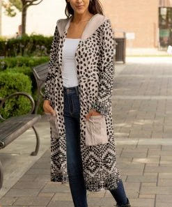 Lily | Black & Beige Cheetah Pocket Hooded Open Duster - Plus