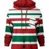 Lily | Red & Green Stripe Chest-Pocket Hoodie - Women