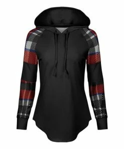 Lily | Black & Red Stripe Curved-Hem Hoodie - Women