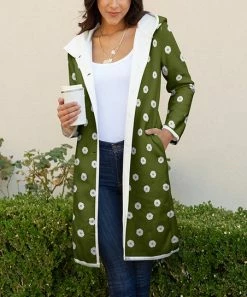 Lily | Green & White Daisy Pocket Hooded Coat - Plus