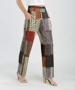 Lily | Gray & Red Geometric Patchwork Pocket Pants - Women