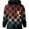 Lily | Black & Navy Checkerboard Ombré Chest-Pocket Hoodie - Plus