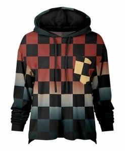 Lily | Black & Navy Checkerboard Ombré Chest-Pocket Hoodie - Plus