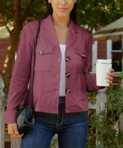 Lily | Pink Pocket Collared Button-Up Jacket - Plus