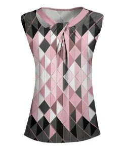 Lily | Pink & Gray Diamond-Print Tie-Neck Sleeveless Tunic - Women & Plus