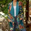 Lily | Teal & Red Floral Velvet Pocket Open Cardigan - Women & Plus