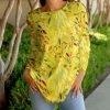 Lily | Yellow & Green Foliage Three-Quarter Sleeve Tunic - Women & Plus