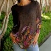 Lily | Brown & Lavender Floral Three-Quarter Sleeve Tunic - Plus