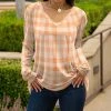 Lily | Orange & White Plaid Long-Sleeve V-Neck Tunic - Women & Plus