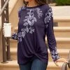Lily | Purple & Lavender Branch Front-Twist Long-Sleeve Tunic - Women